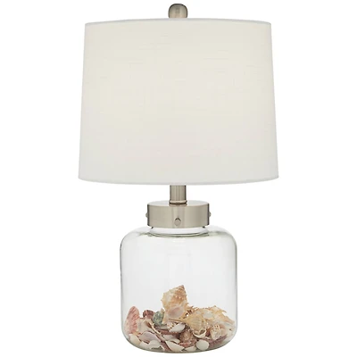 360 Lighting Canister Coastal Accent Table Lamp 20 1/2" High Clear Glass Fillable Sea Shells Off White Linen Drum Shade for Bedroom Living Room K