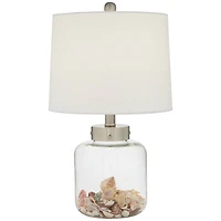 360 Lighting Canister Coastal Accent Table Lamp 20 1/2" High Clear Glass Fillable Sea Shells Off White Linen Drum Shade for Bedroom Living Room K