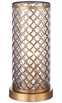 Alcazar Modern Glam Luxury Accent Table Lamp 12" High Brass Gold Metal Lattice Outer Mercury Glass Inner Cylinder Shade Decor for Bedroom House Bedsid