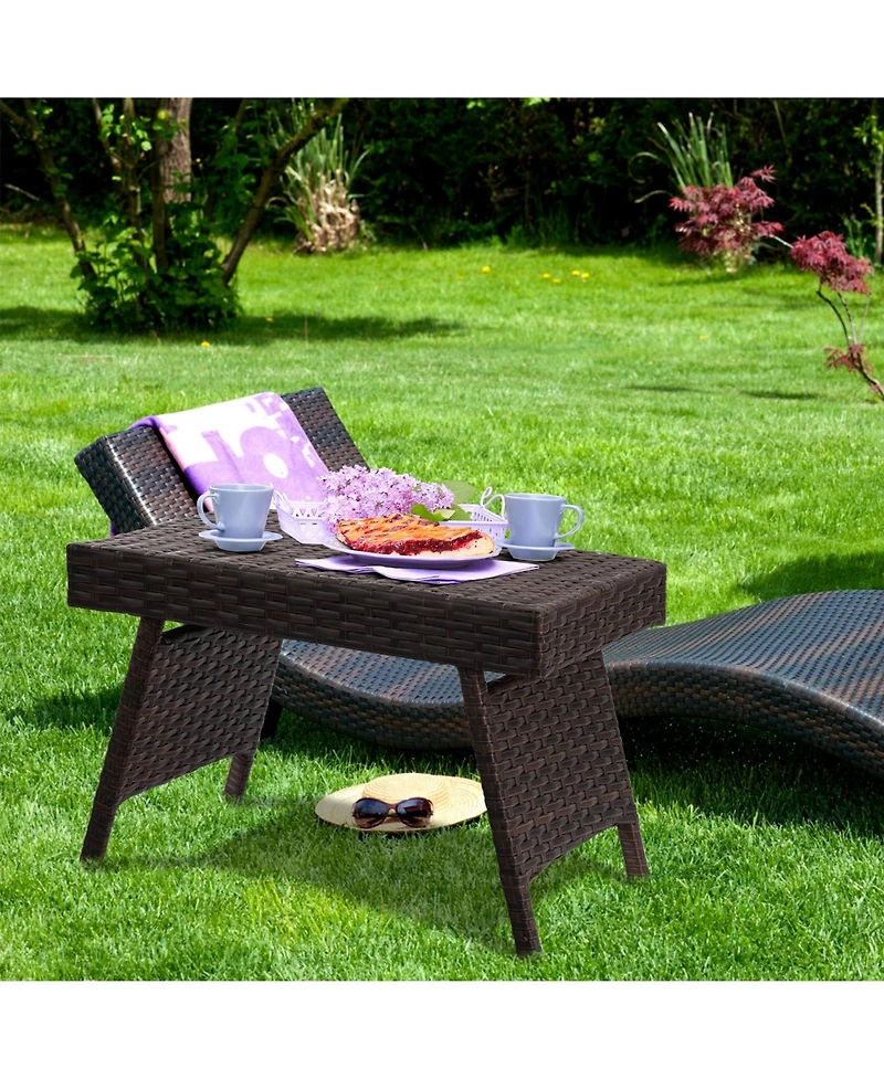 Folding Pe Rattan Side Coffee Table Patio Garden Furniture