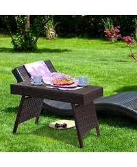 Folding Pe Rattan Side Coffee Table Patio Garden Furniture