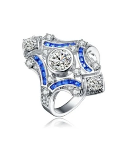 Genevive Sterling Silver Baguette Round Cubic Zirconia Modern Ring