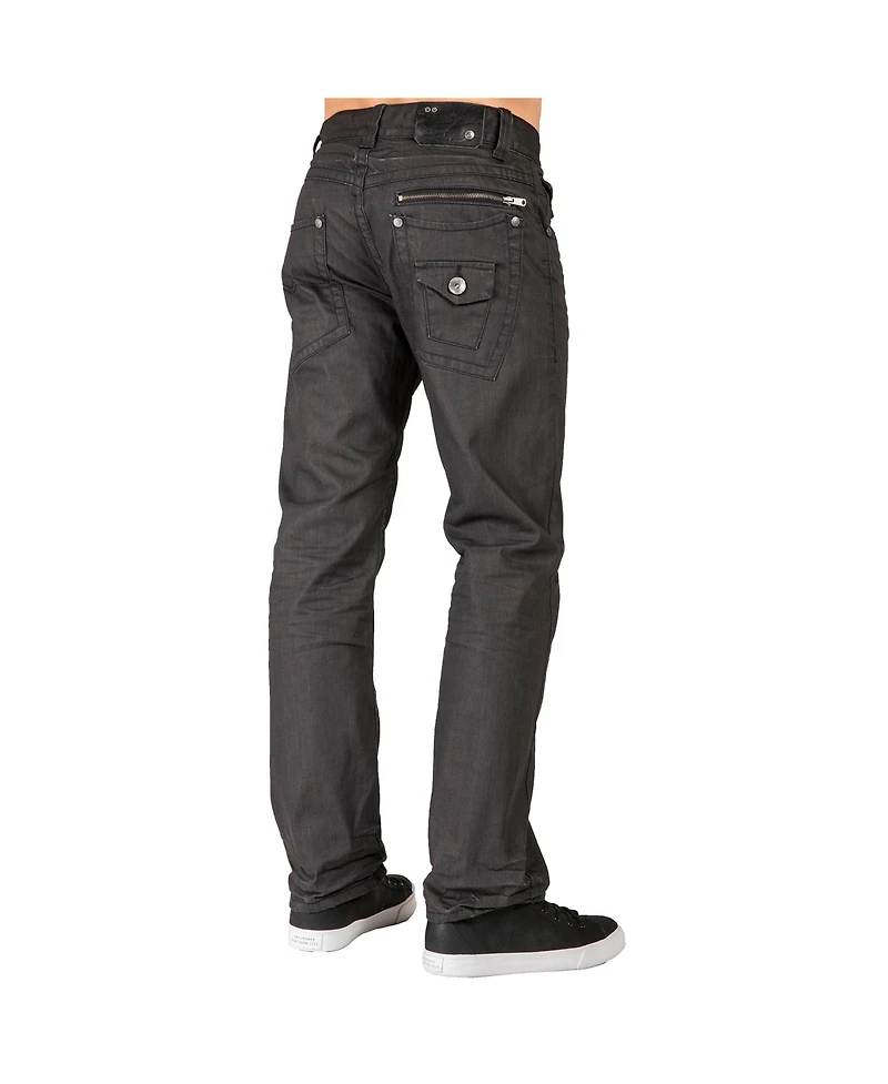 Level 7 Men's Relaxed Straight Leg Premium Denim Jeans Black Coated Throwback Style Zipper Trim Pockets