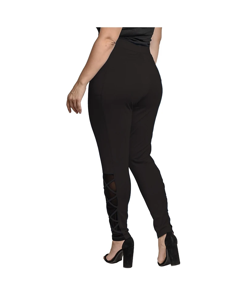 Women's Plus Interlaced Mesh Leggings With Side Pockets