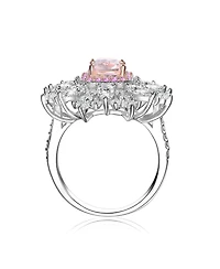 Sterling Silver White Gold Plated Radiant Pink with Clear Cubic Zirconia Halo Ring