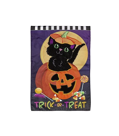 Trick or Treat Kitten Garden Applique Flag