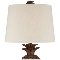 Regency Hill Paget Tropical Accent Table Lamp 23 3/4" High Pineapple Brown Oatmeal Fabric Tapered Drum Shade for Bedroom Living Room Bedside Offi