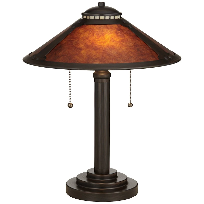 Robert Louis Tiffany Mica Mission Desk Lamp 18 1/2" High Oil Rubbed Bronze Natural Mica Shade for Bedroom Living Room Bedside Nightstand Kids Fam