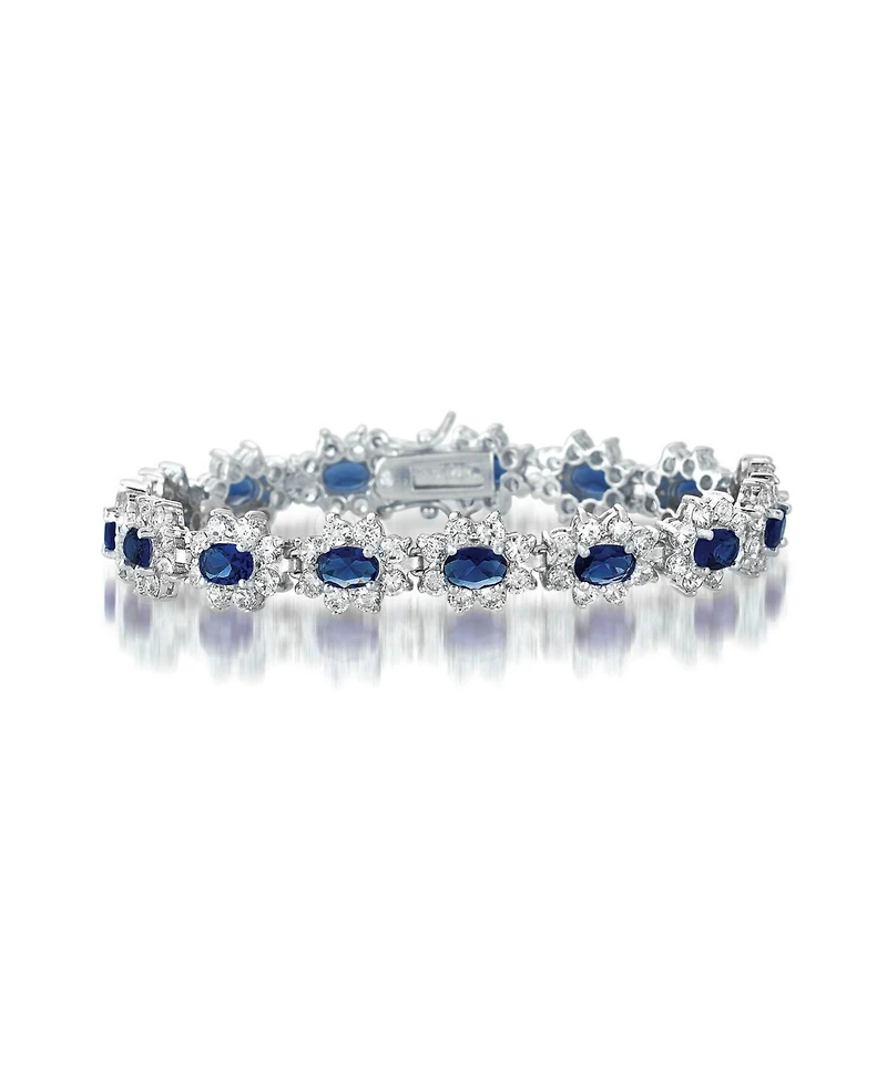 Sterling Silver White Gold Plated with Colored Cubic Zirconia Link Bracelet