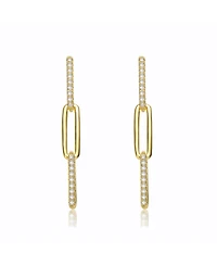 Classic 14k Yellow Gold Plated with Cubic Zirconia Triple Oblong Oval Cable Chain Drop Earrings