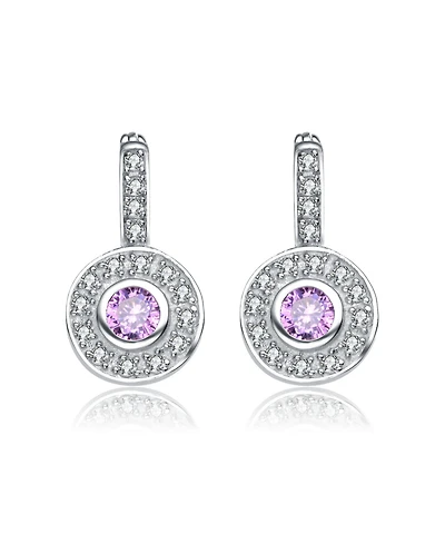 Modern White Gold Plated Round Dangle Earrings with Pink Cubic Zirconia