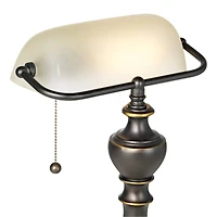 Haddington Traditional Piano Banker Table Lamp 16" High Antique Bronze Dark Brown Metal Alabaster Glass Shade Decor for Bedroom House Bedside Nightsta