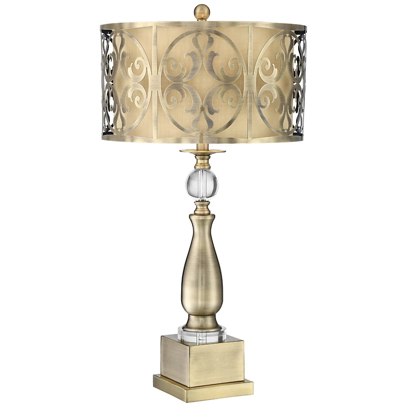 Possini Euro Design Doris Traditional Table Lamp 30 1/2" Tall Brass Candlestick Openwork Double Drum Shades for Bedroom Living Room Bedside Night