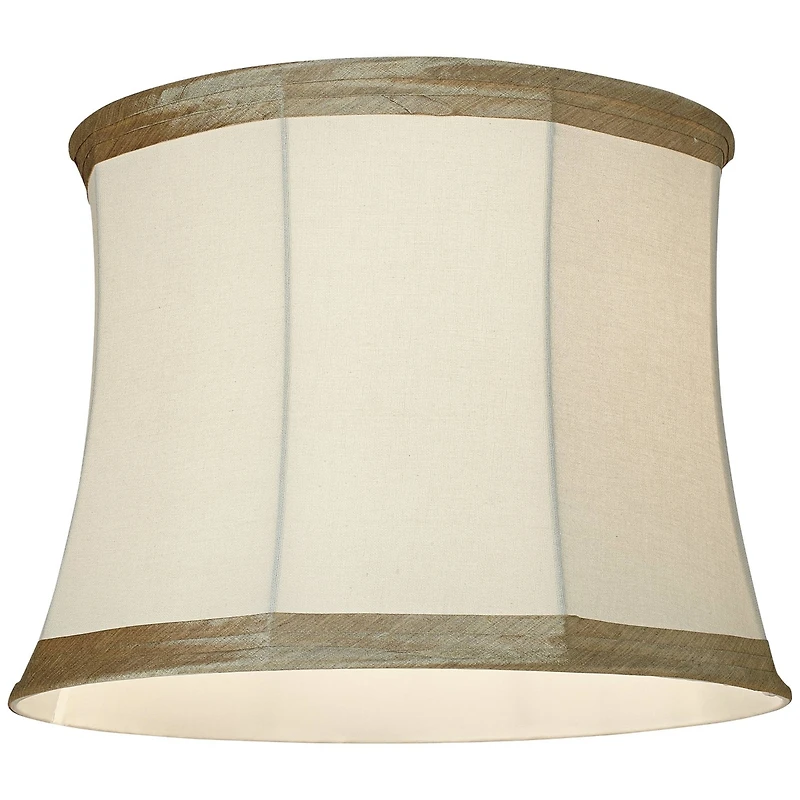 Springcrest Ivory Linen with Taupe Trim Medium Lamp Shade 14" Top x 16" Bottom x 12" High (Spider) Replacement with Harp and Finial