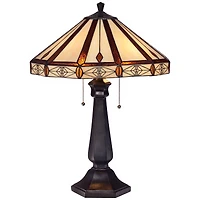 Robert Louis Tiffany Mission Table Lamp 25" High Bronze Octagonal Art Glass Shade for Living Room Family Bedroom Bedside Nightstand Office