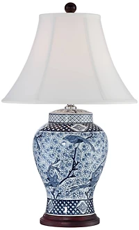 Barnes and Ivy Shonna Traditional Table Lamp 27" Tall Blue White Garden Bird Bell Shade for Bedroom Living Room Bedside Nightstand Office Family