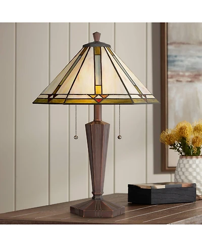 Robert Louis Tiffany Landford Traditional Mission Accent Table Lamp 22 1/2" High Bronze Stained Art Glass Shade for Bedroom Living Room Bedside O
