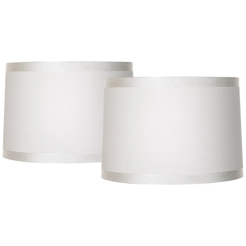 Springcrest Set of 2 Off-White Fabric Medium Drum Lamp Shades 15" Top x 16" Bottom x 11" High (Spider) Replacement with Harp and Finial