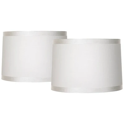Springcrest Set of 2 Off-White Fabric Medium Drum Lamp Shades 15" Top x 16" Bottom x 11" High (Spider) Replacement with Harp and Finial