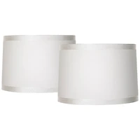 Springcrest Set of 2 Off-White Fabric Medium Drum Lamp Shades 15" Top x 16" Bottom x 11" High (Spider) Replacement with Harp and Finial