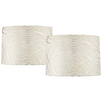 Springcrest Set of 2 Drum Lamp Shades Off-White Silver Circles Medium 15" Top x 16" Bottom x 11" High Spider with Harp and Finial