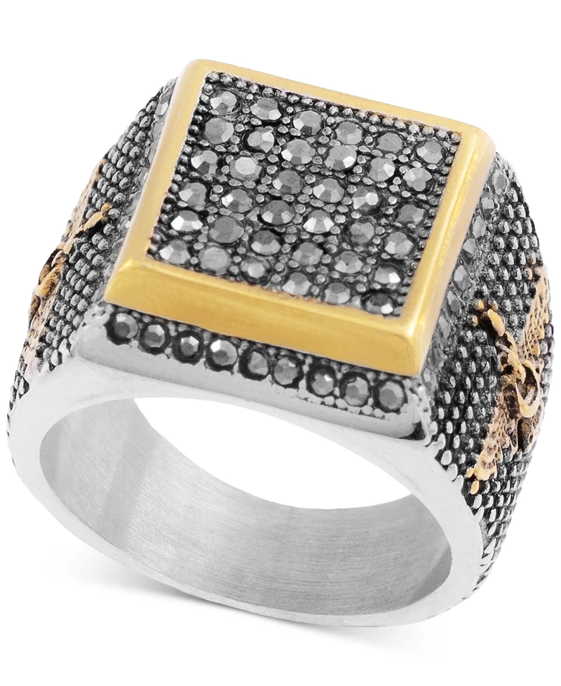 Legacy for Men by Simone I. Smith Men's Black Crystal Square Cluster Ring Stainless Steel & Gold-Tone Ion-Plate