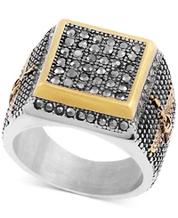 Legacy for Men by Simone I. Smith Men's Black Crystal Square Cluster Ring Stainless Steel & Gold-Tone Ion-Plate