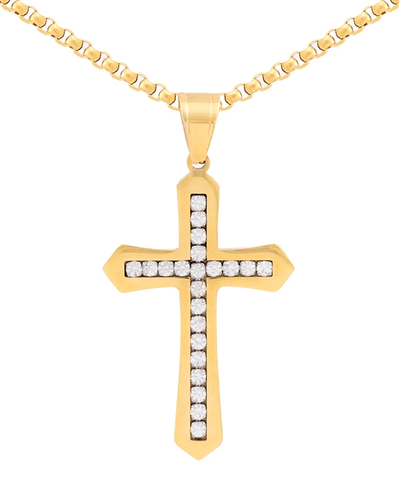 Legacy for Men by Simone I. Smith Men's Cubic Zirconia Cross 24" Pendant Necklace in Gold-Tone Ion-Plated Stainless Steel