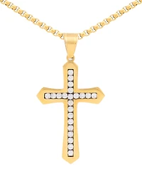 Legacy for Men by Simone I. Smith Men's Cubic Zirconia Cross 24" Pendant Necklace in Gold-Tone Ion-Plated Stainless Steel