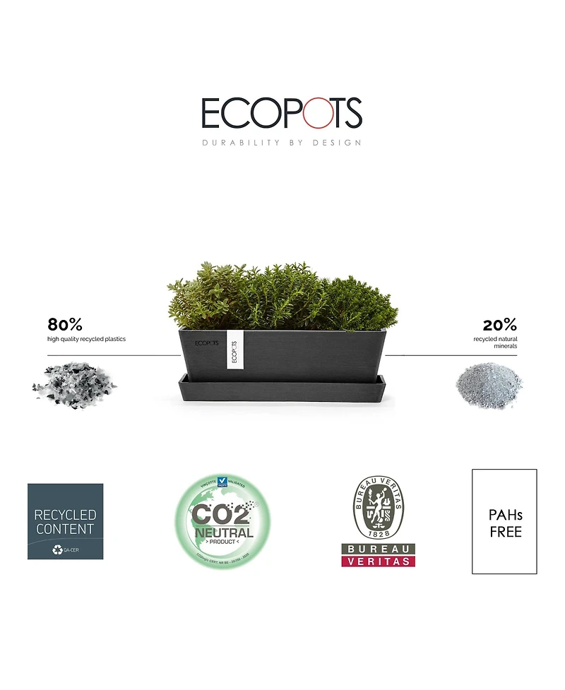 Ecopots Bruges Modern Plastic Rectangular Planter with Saucer