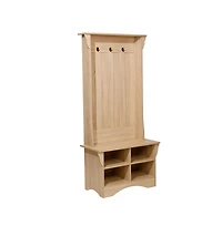 Hall Tree With Divided Storage Bench, 3 Hook Coat Rack, 4 Cubby Bench For