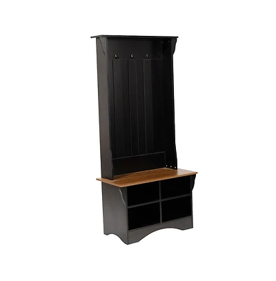 Hall Tree With Divided Storage Bench, 3 Hook Coat Rack, 4 Cubby Bench For
