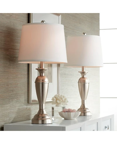 Regency Hill Blair Traditional Table Lamps 25" High Set of 2 Brushed Nickel White Drum Shade for Bedroom Living Room Bedside Nightstand Office Fa