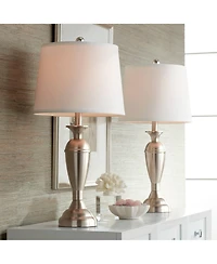 Regency Hill Blair Traditional Table Lamps 25" High Set of 2 Brushed Nickel White Drum Shade for Bedroom Living Room Bedside Nightstand Office Fa