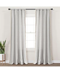 Boho Coastal Horizontal Ticking Stripe Tassel Window Curtain Panels