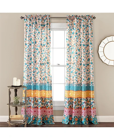 Emily Boho Stripe Window Curtain Panels Turquoise 42X84+2 Set