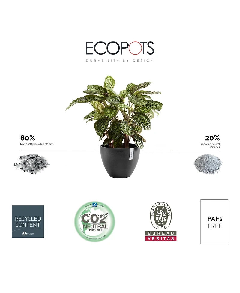 Ecopots Antwerp Modern Indoor and Outdoor Planter, 12in