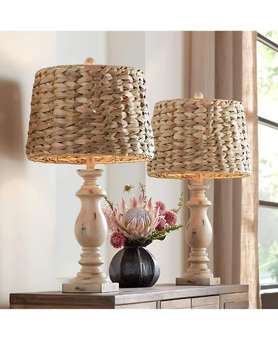 Regency Hill Carlisle Modern Coastal Table Lamps 26 1/2" High Set of 2 Beige Sea Grass Tapered Drum Shade for Bedroom Living Room Bedside Nightst