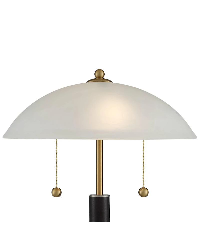 Orbital Mid Century Modern Desk Lamp 19 1/2" High Brown Wood Gold Metal White Frosted Glass Dome Shade for Bedroom Living Room Nightstand Bedside