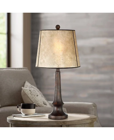Franklin Iron Works Naomi Industrial Rustic Table Lamp 25" High Aged Bronze Brown Mica Drum Shade for Bedroom Living Room Bedside Nightstand Offi