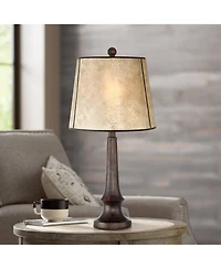 Franklin Iron Works Naomi Industrial Rustic Table Lamp 25" High Aged Bronze Brown Mica Drum Shade for Bedroom Living Room Bedside Nightstand Offi