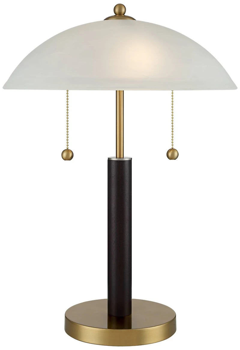 Orbital Mid Century Modern Desk Lamp 19 1/2" High Brown Wood Gold Metal White Frosted Glass Dome Shade for Bedroom Living Room Nightstand Bedside