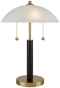 Orbital Mid Century Modern Desk Lamp 19 1/2" High Brown Wood Gold Metal White Frosted Glass Dome Shade for Bedroom Living Room Nightstand Bedside