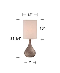 360 Lighting Chalane Rustic Table Lamp 31 1/4" Tall Antique Bronze Hammered Gourd Natural Linen Cylinder Shade for Bedroom Living Room Bedside Of