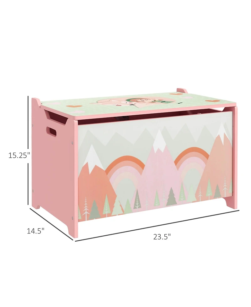 Qaba Toy Box with Lid, Toy Chest Storage Organizer for Bedroom, Pink