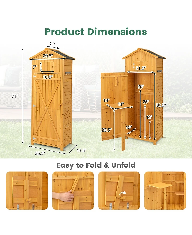 Garden Storage Shed Outdoor Lockable Storage Cabinet Tool Organizer with Shelves