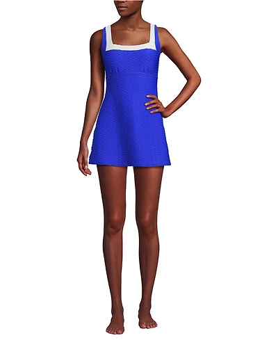 Lands' End Women's Texture Square Neck Swim Dress