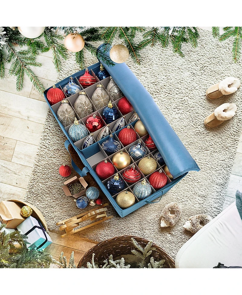 Large Christmas Ornament Storage Box with Adjustable Dividers - Holds 128 Ornaments or Decorations