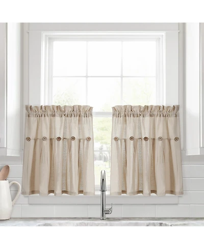 Linen Button Kitchen Tier Window Curtain Panels