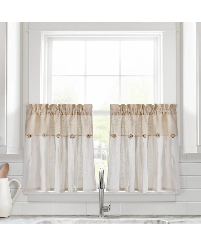Linen Button Kitchen Tier Window Curtain Panels